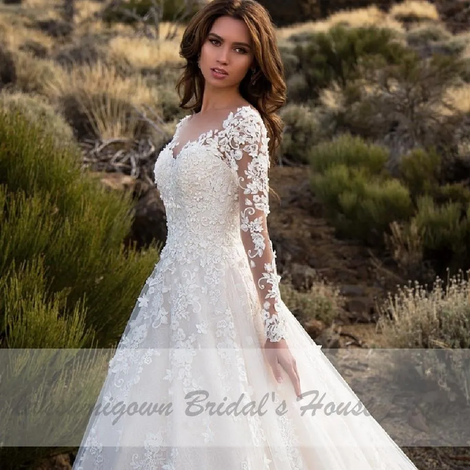 Roycebridal Muslim Wedding Dress Long Sleeve Vintage Lace Wedding Gowns