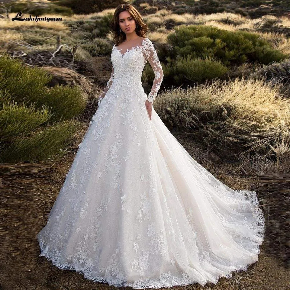 Roycebridal Muslim Wedding Dress Long Sleeve Vintage Lace Wedding Gowns