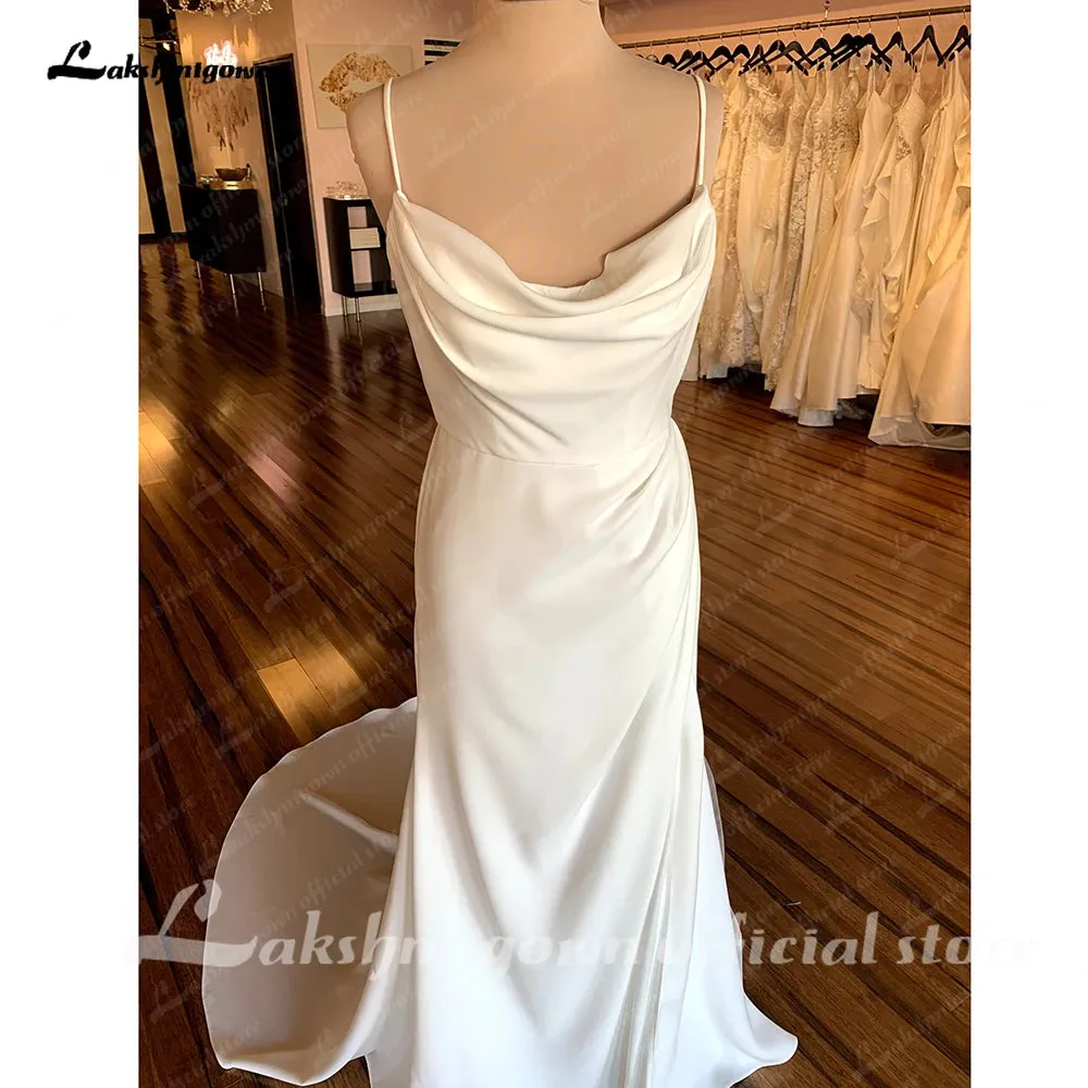 Roycebridal Spaghetti Straps Satin Wedding Dresses For Women Off White Wedding Gowns Backless Sexy Party Gowns