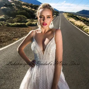 Roycebridal Vestido Novia Boho Blush Plush Pink Wedding Dress Summer  New Mariage Bridal Lace Bodice Sexy Wedding Gowns Spaghetti Straps