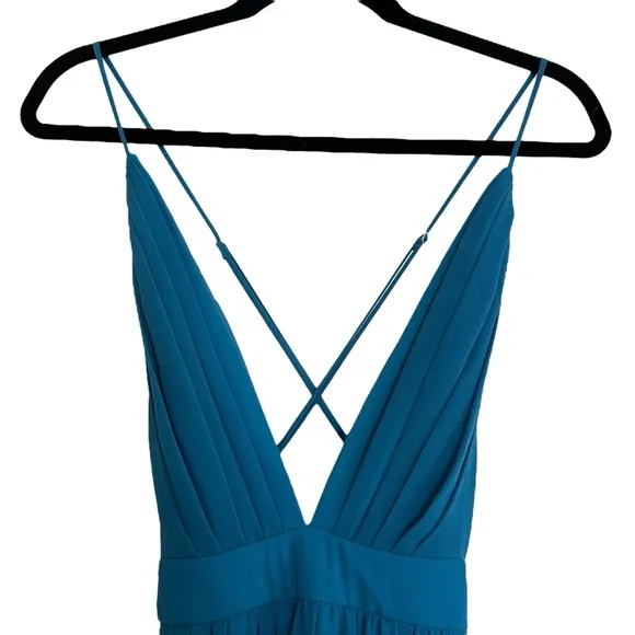 Rubber Ducky Pleated Blue V-Neck Maxi Dress