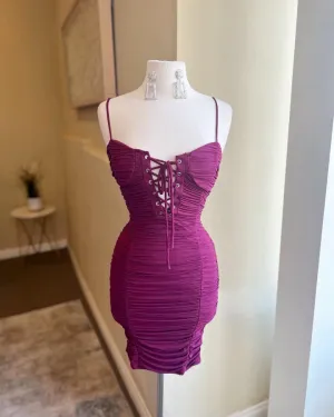 Ruched Lace Zipper Dress