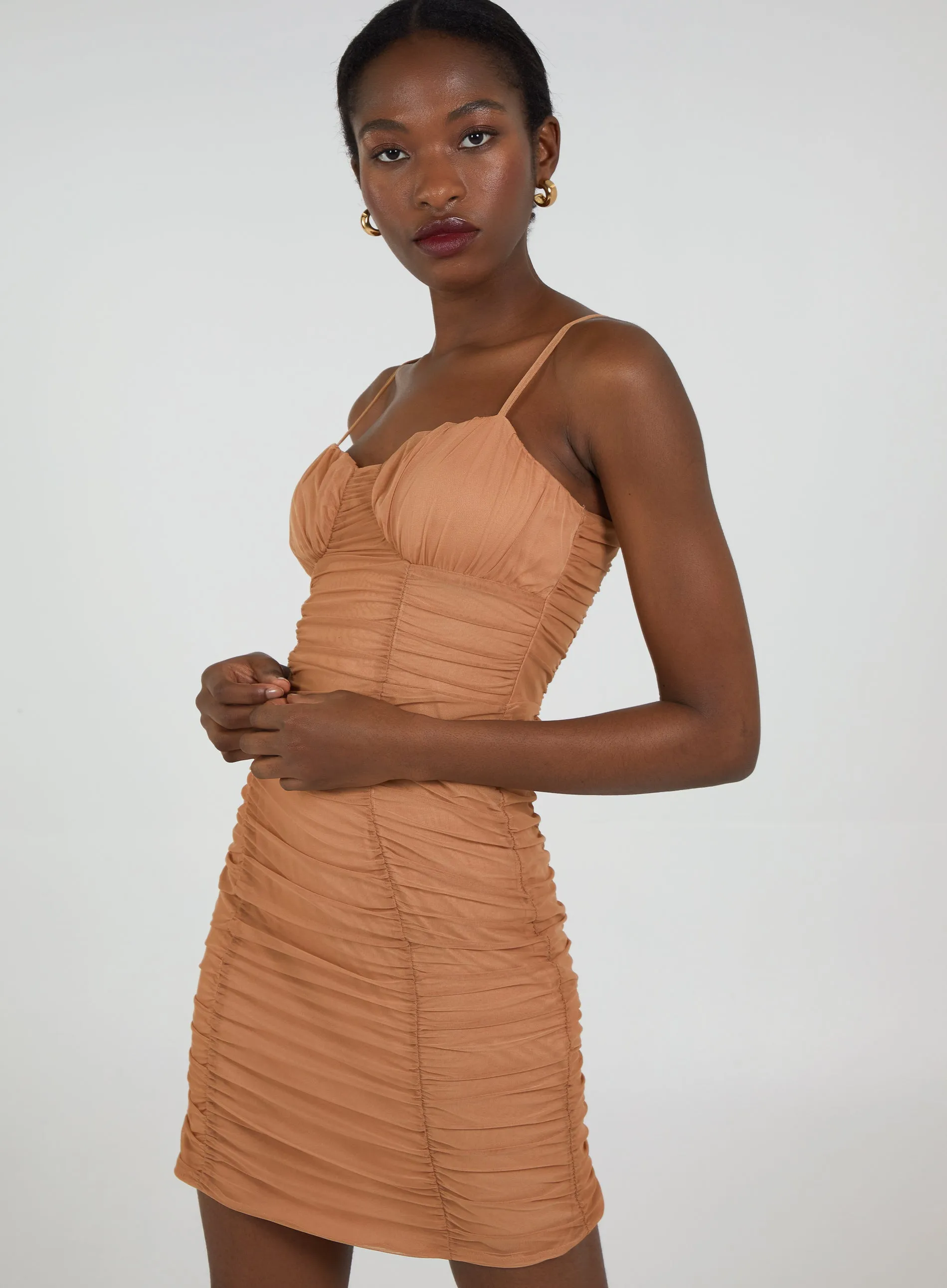 Ruched Mesh Bodycon Dress