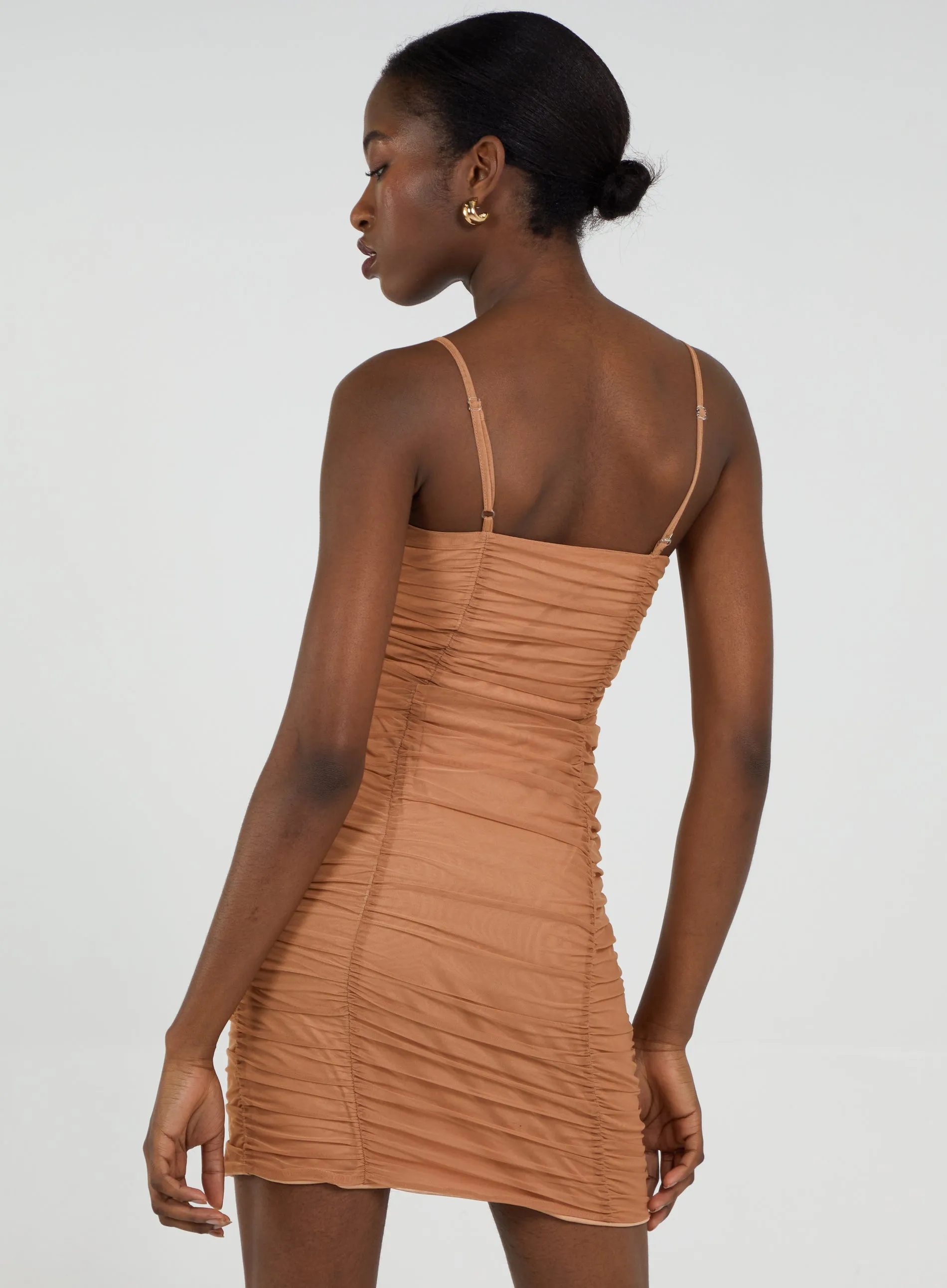 Ruched Mesh Bodycon Dress