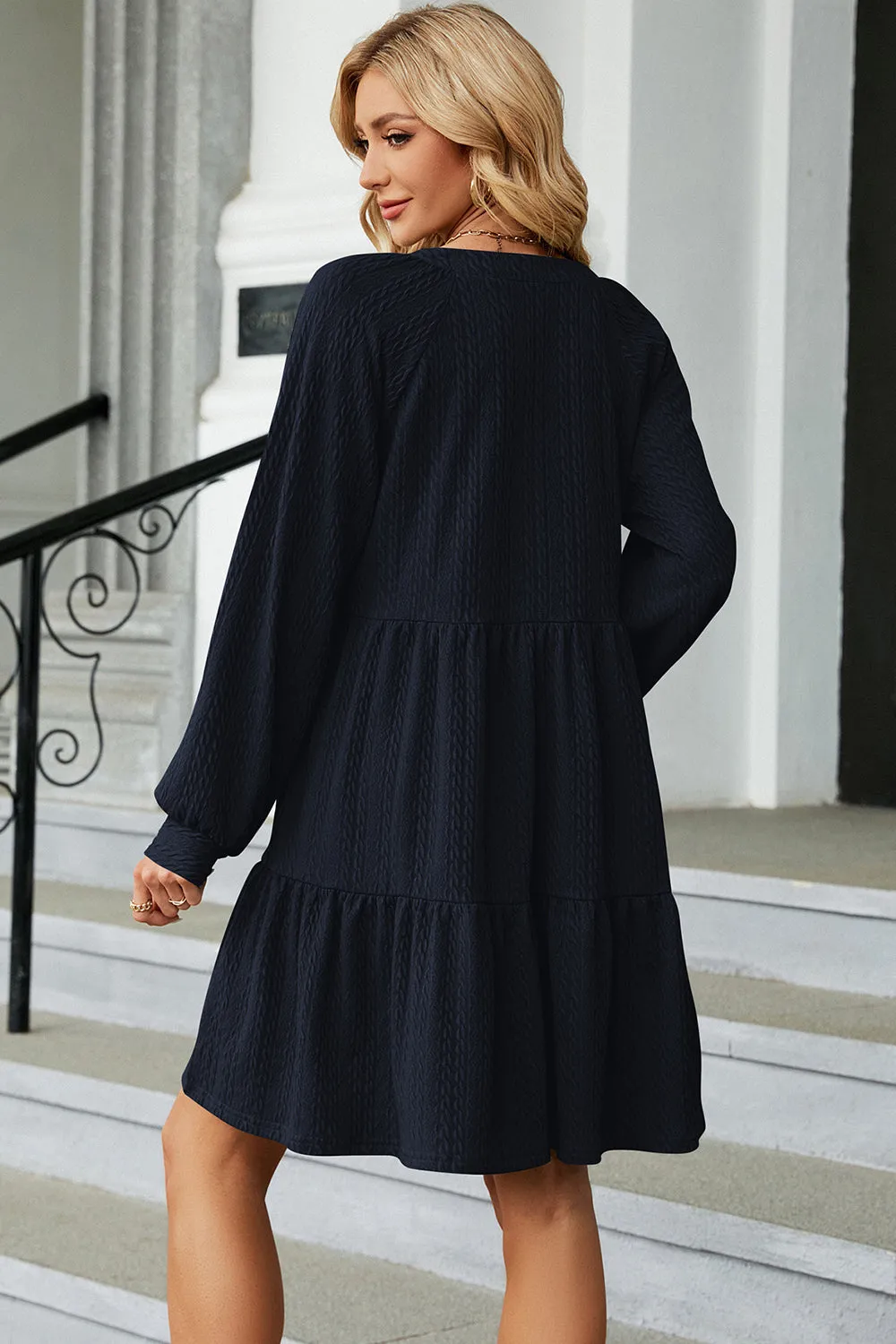 Ruched Notched Long Sleeve Mini Dress (6 Colors)