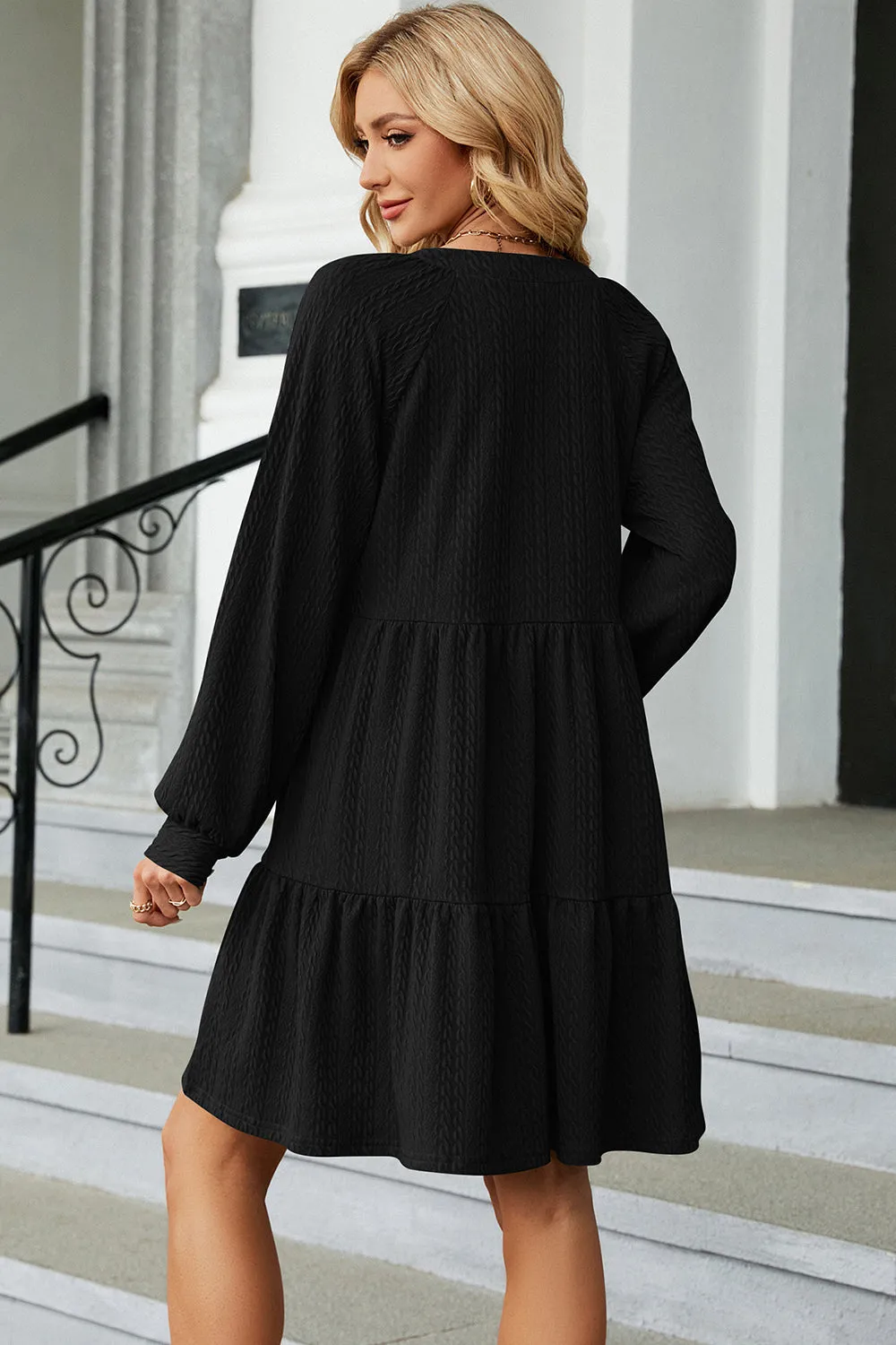 Ruched Notched Long Sleeve Mini Dress (6 Colors)