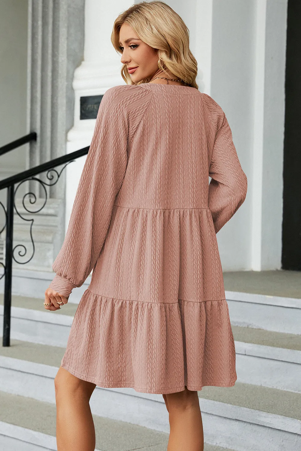 Ruched Notched Long Sleeve Mini Dress (6 Colors)