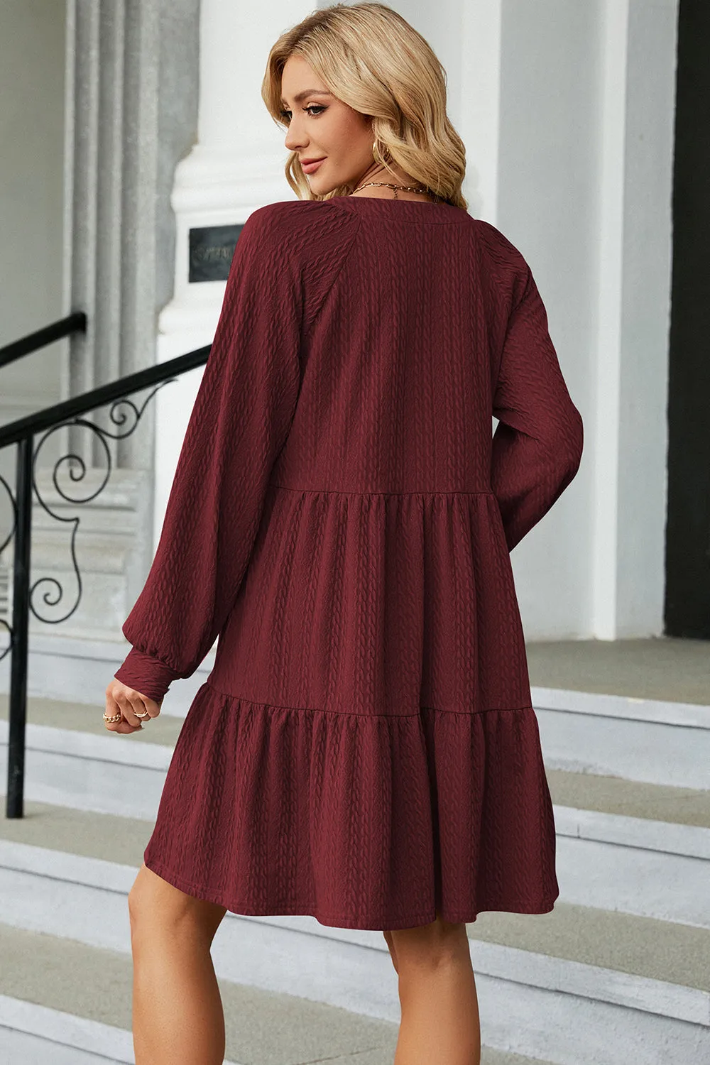 Ruched Notched Long Sleeve Mini Dress (6 Colors)