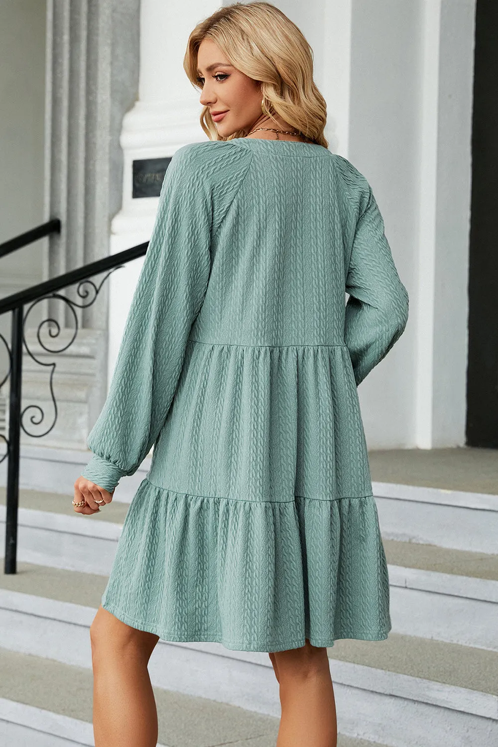 Ruched Notched Long Sleeve Mini Dress (6 Colors)