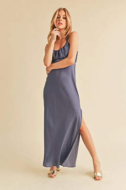Ruched Side Slit Cutout Back Maxi Cami Dress