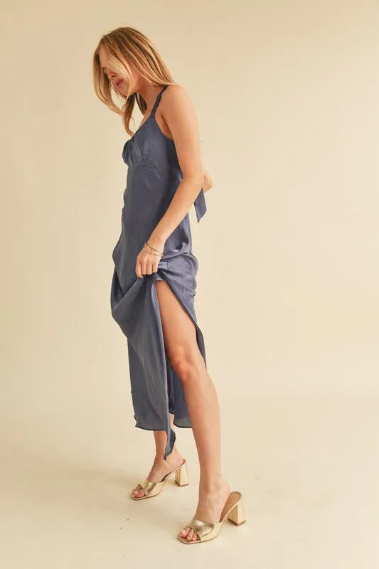 Ruched Side Slit Cutout Back Maxi Cami Dress