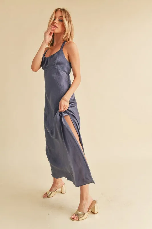 Ruched Side Slit Cutout Back Maxi Cami Dress