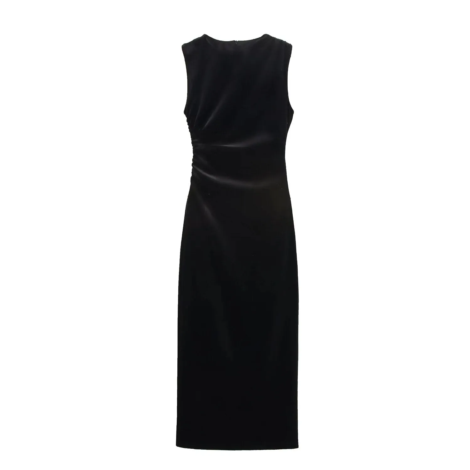 Ruched Sleeveless Velvet Maxi Dress