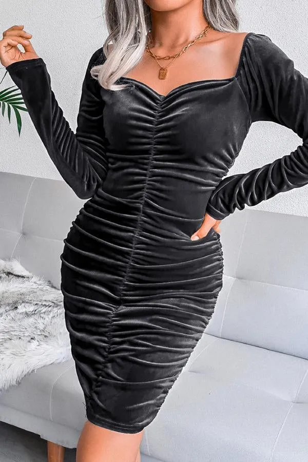 Ruched Velvet Mini Dress