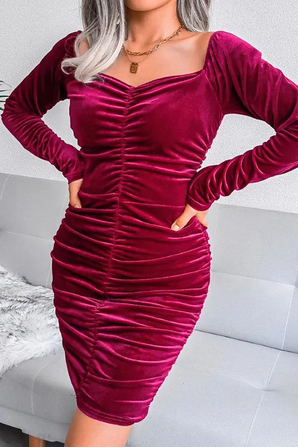 Ruched Velvet Mini Dress