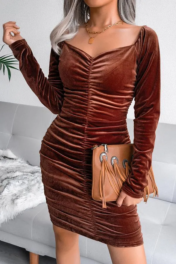 Ruched Velvet Mini Dress