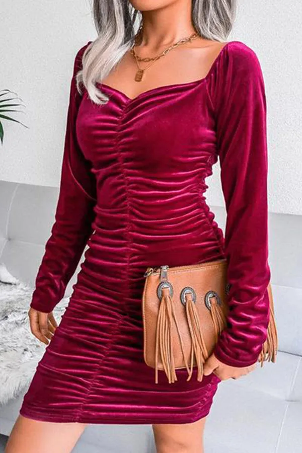 Ruched Velvet Mini Dress