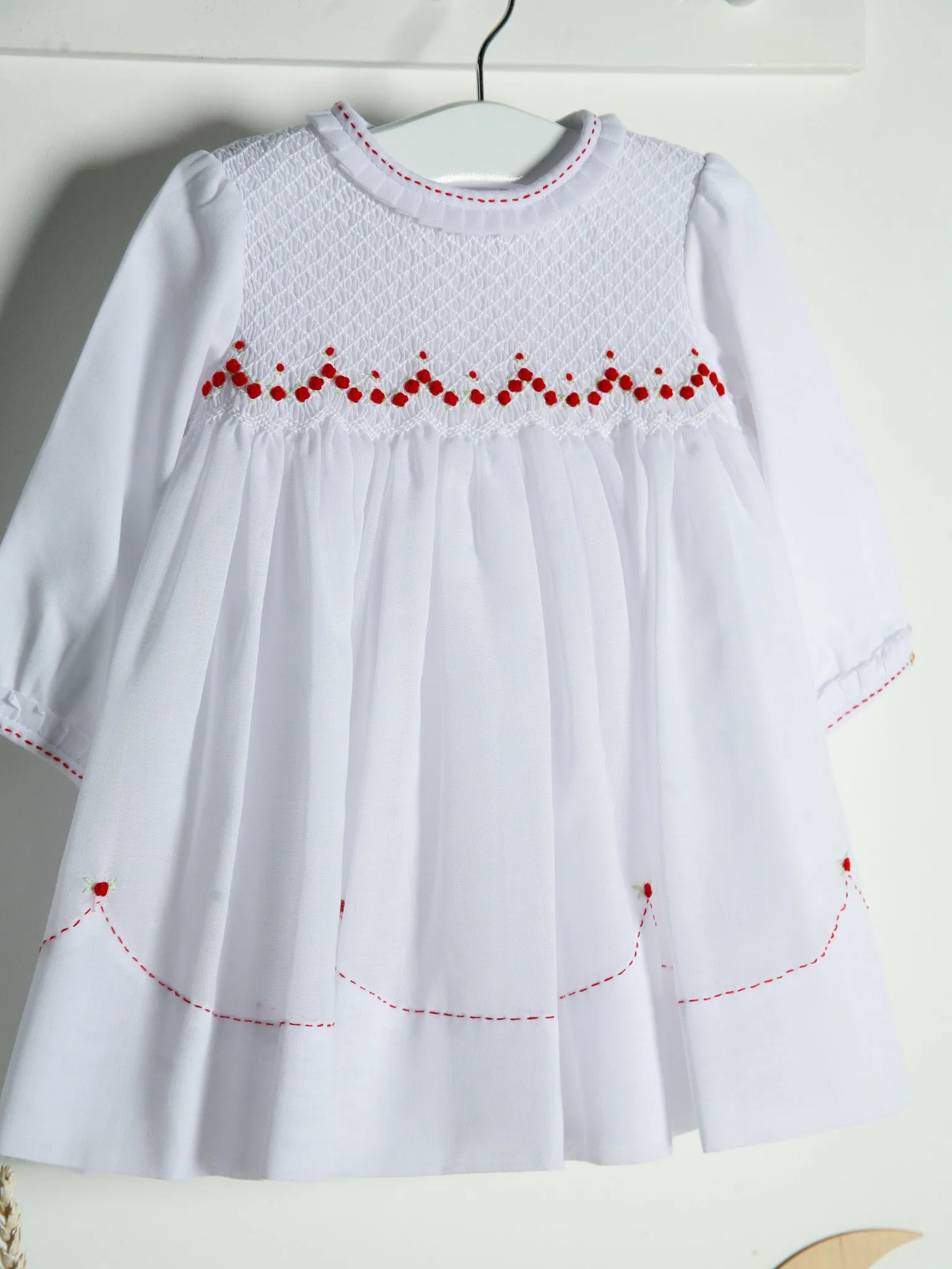 Sarah Louise White & Red Smocked Dress