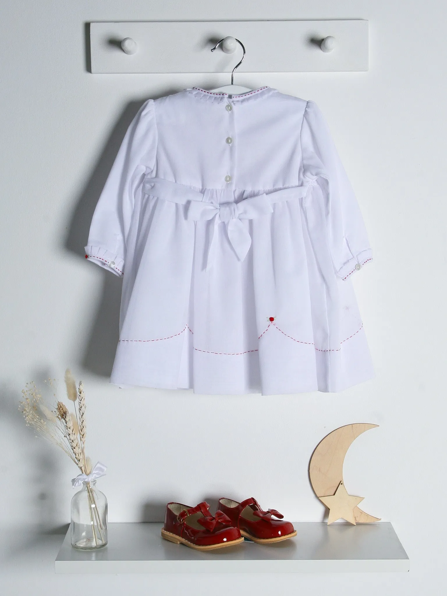 Sarah Louise White & Red Smocked Dress