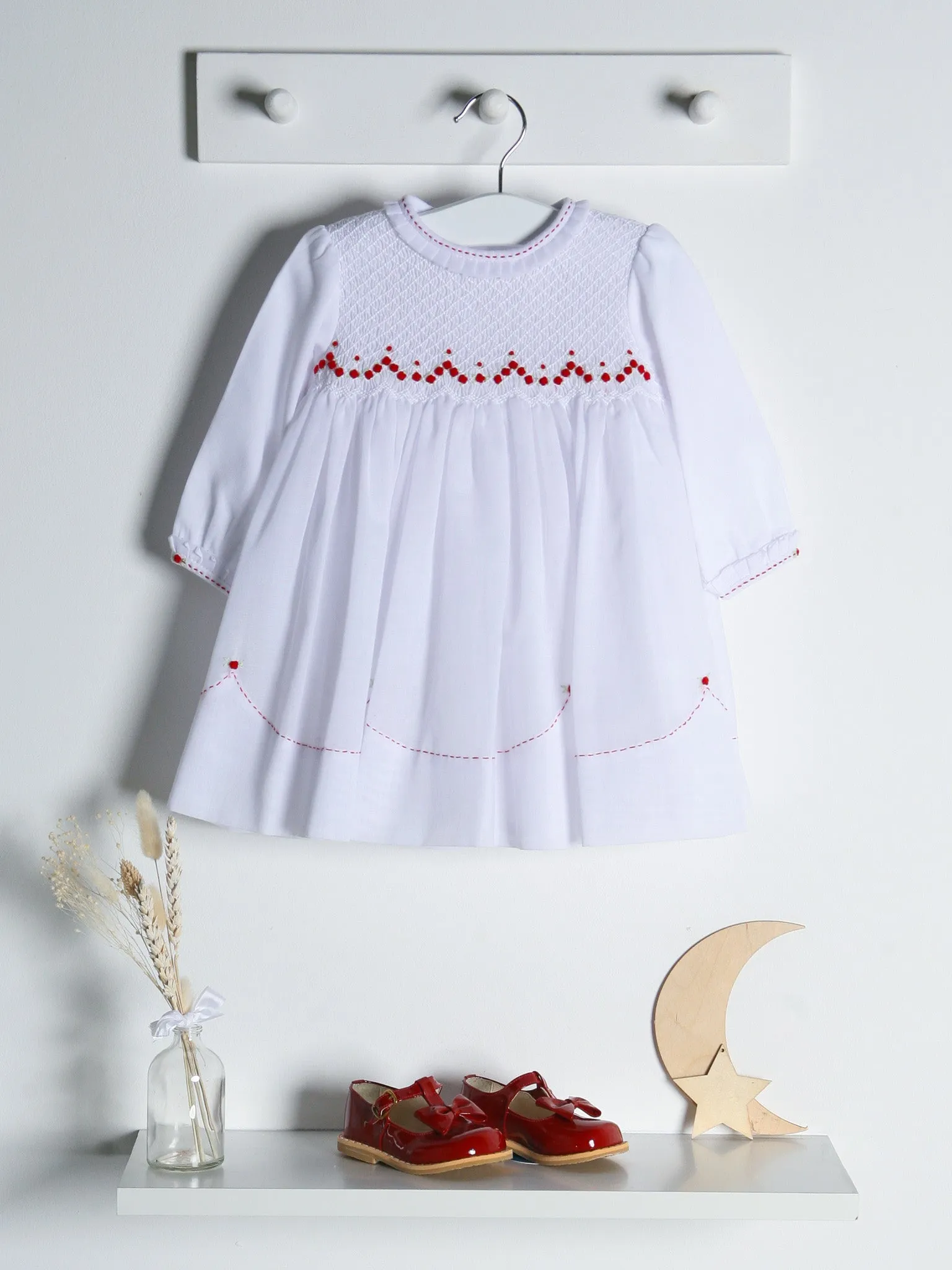 Sarah Louise White & Red Smocked Dress