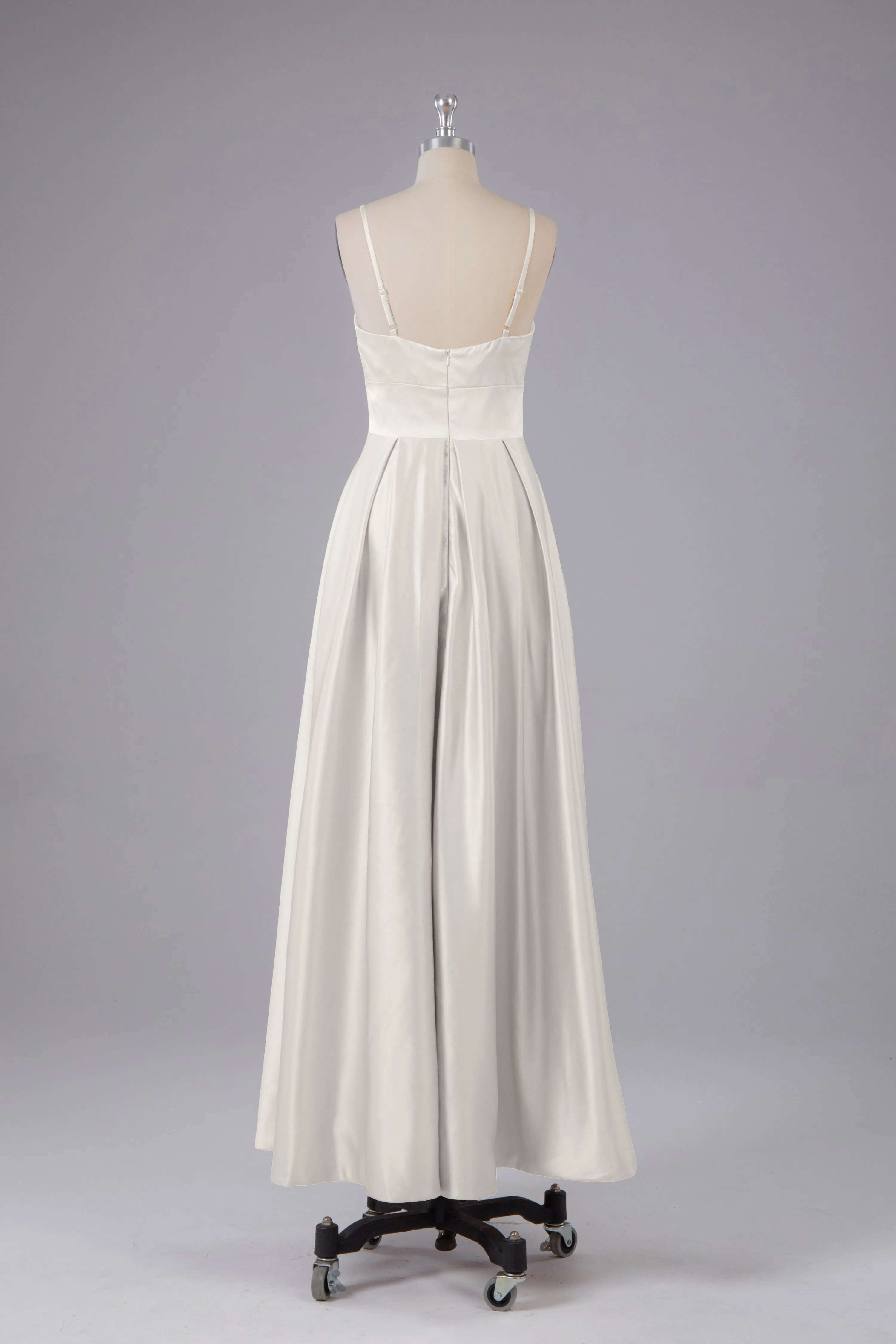 Satin Spaghetti Straps Backless Long Bridesmaid Dress