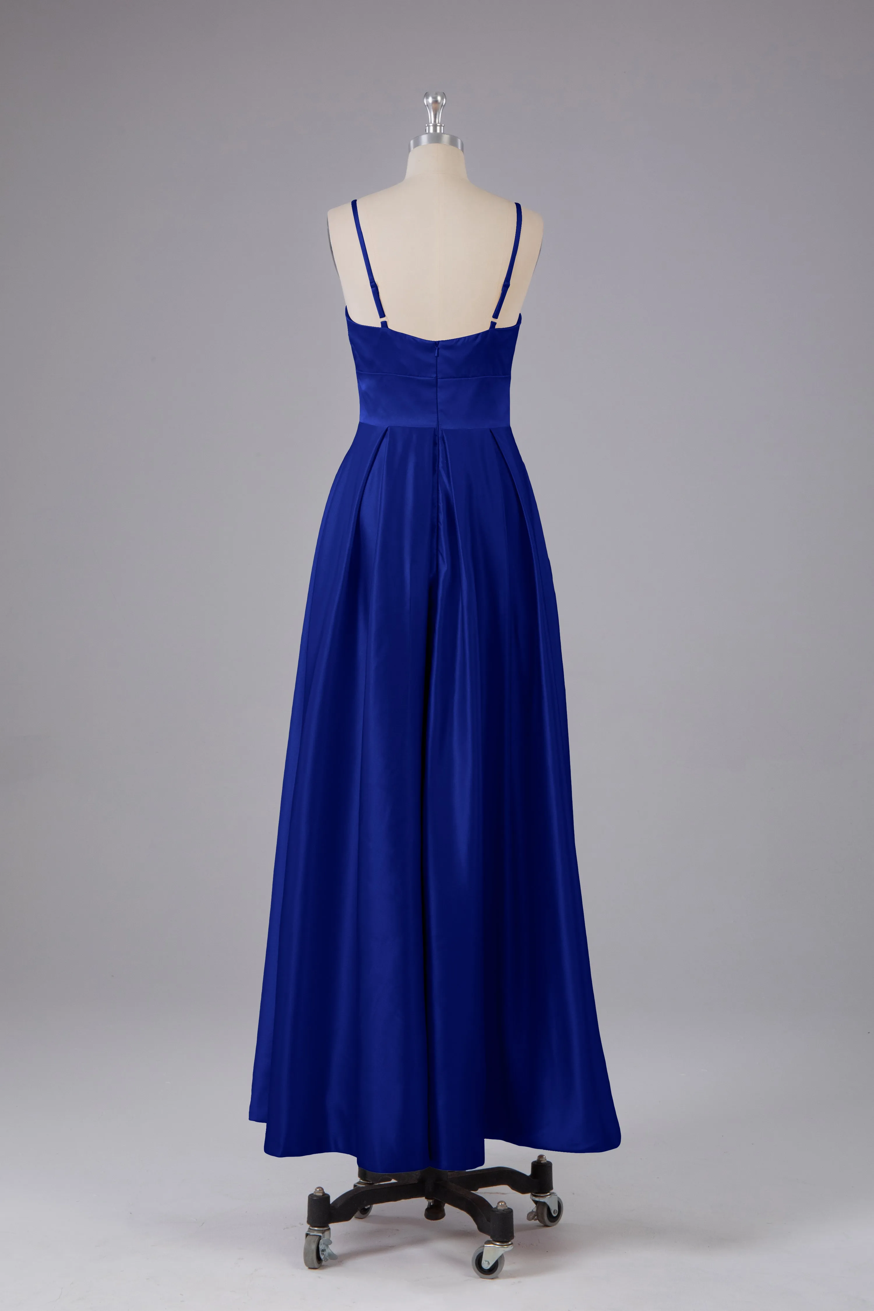 Satin Spaghetti Straps Backless Long Bridesmaid Dress
