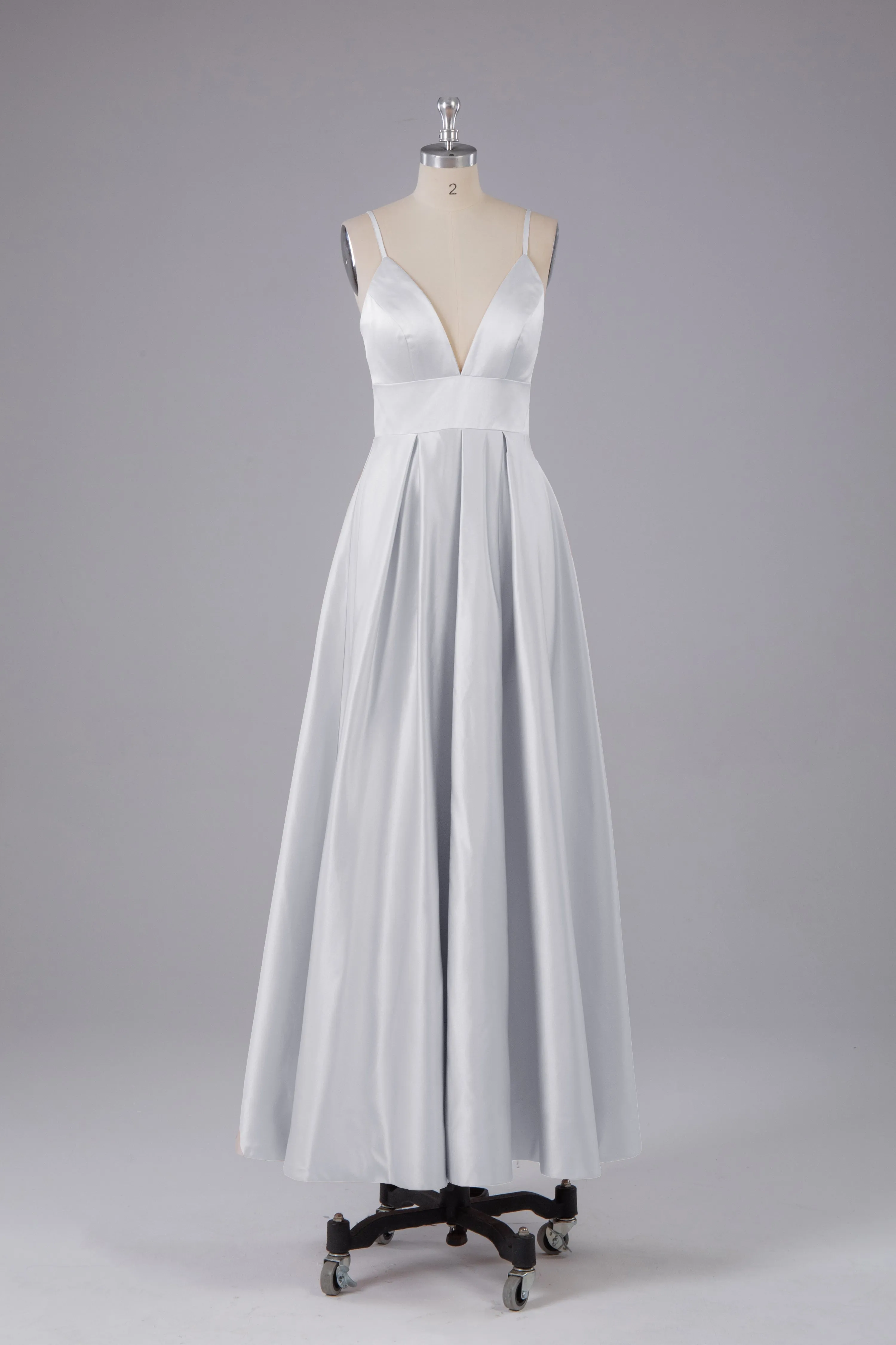 Satin Spaghetti Straps Backless Long Bridesmaid Dress