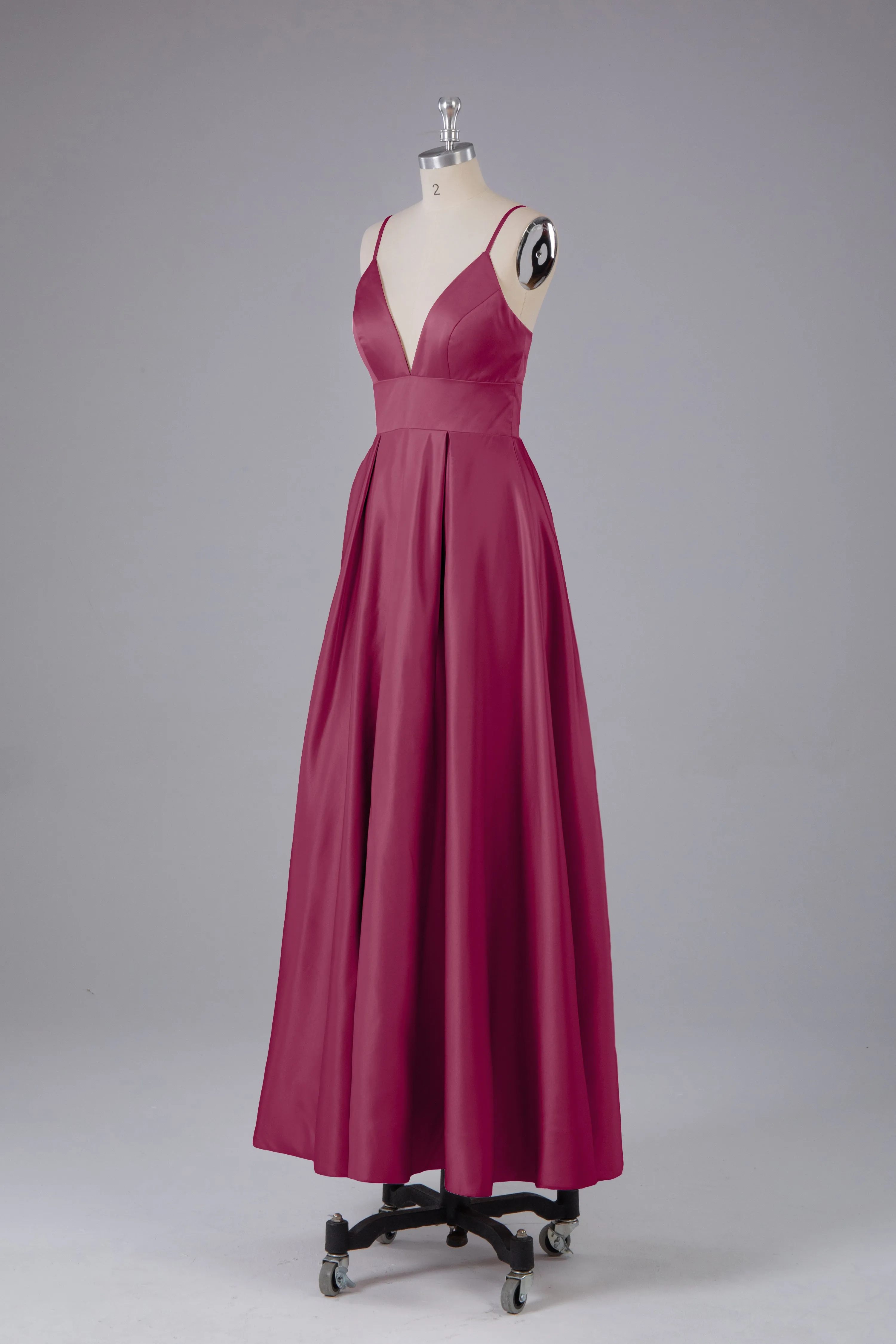 Satin Spaghetti Straps Backless Long Bridesmaid Dress