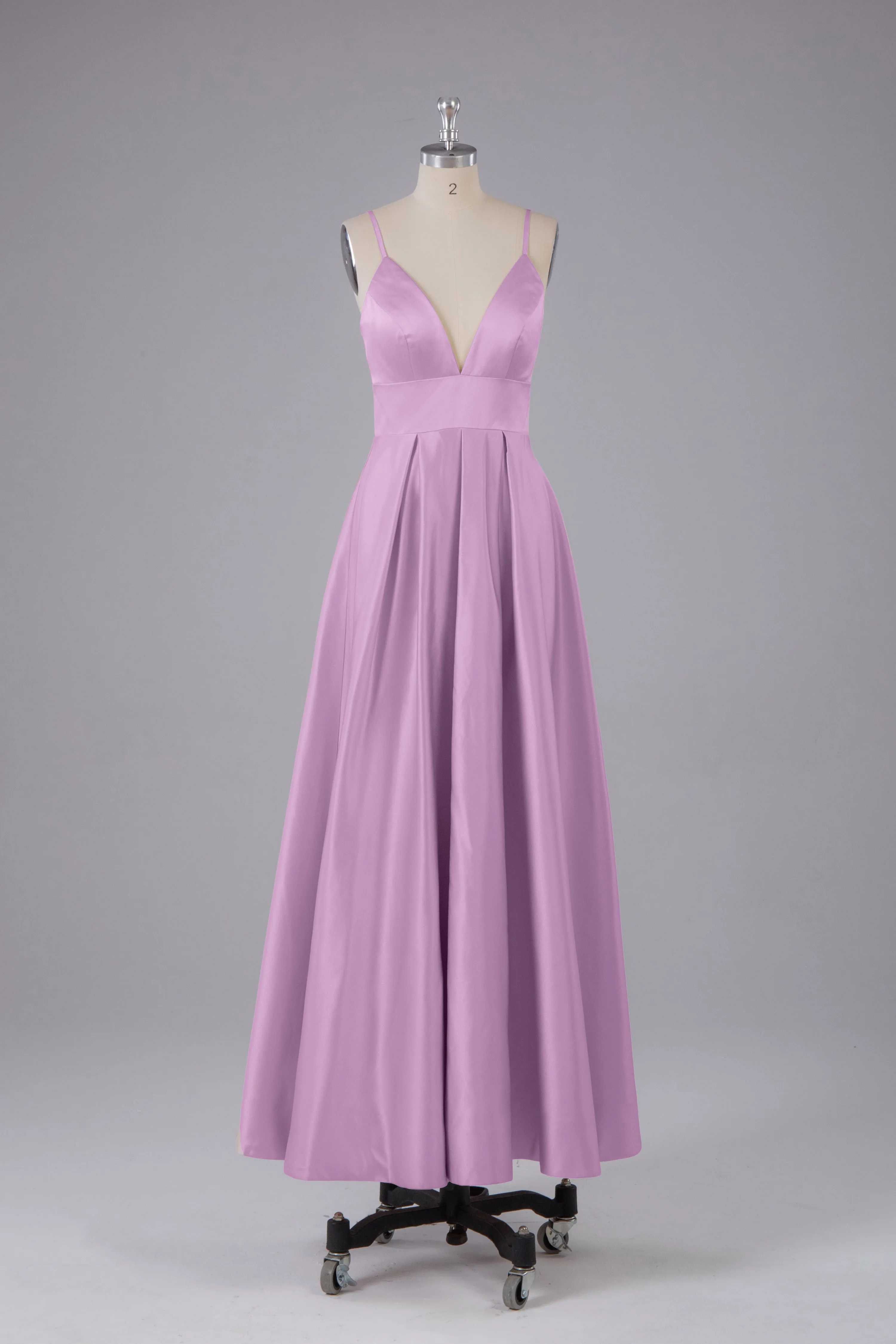 Satin Spaghetti Straps Backless Long Bridesmaid Dress