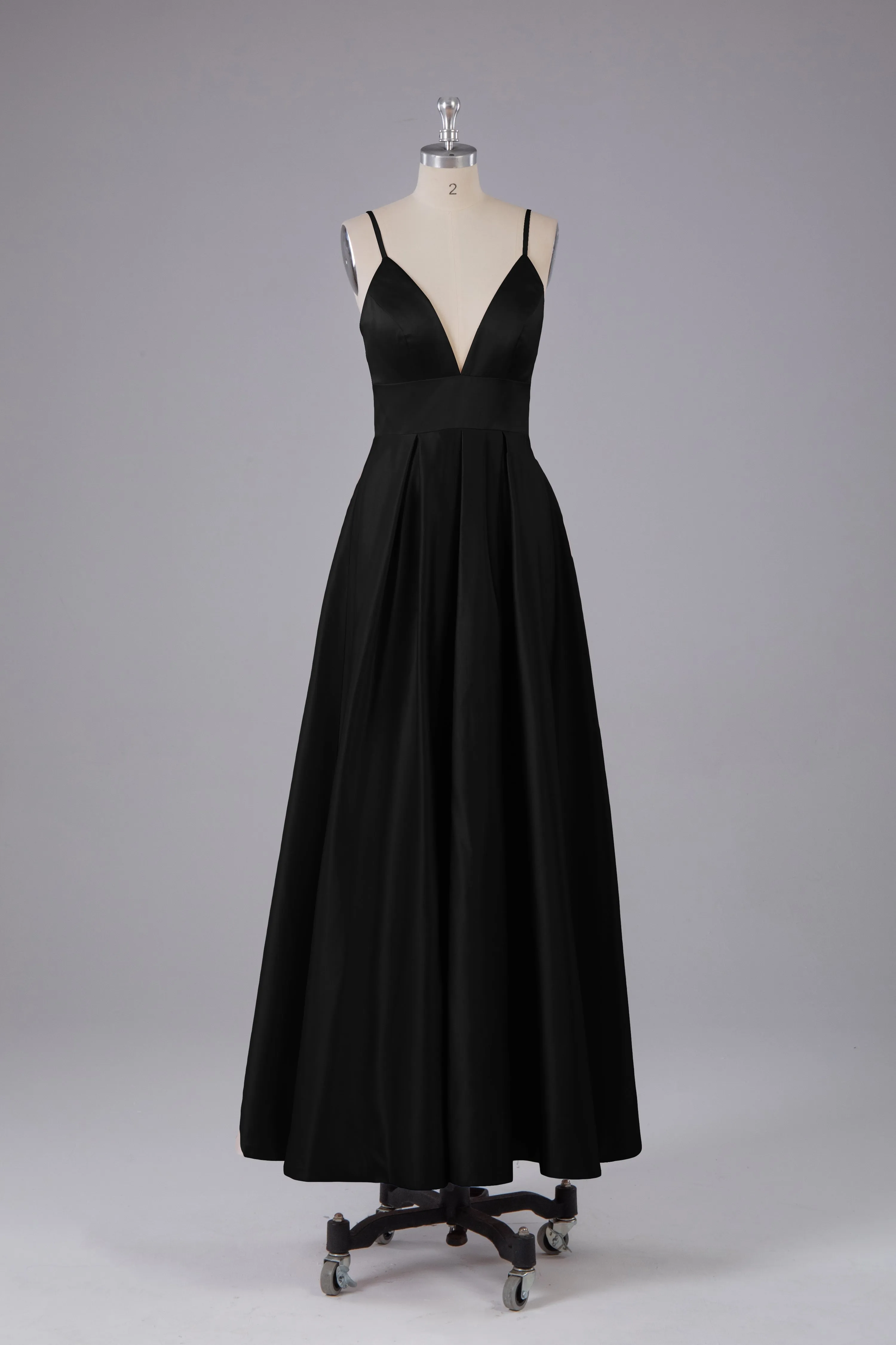 Satin Spaghetti Straps Backless Long Bridesmaid Dress