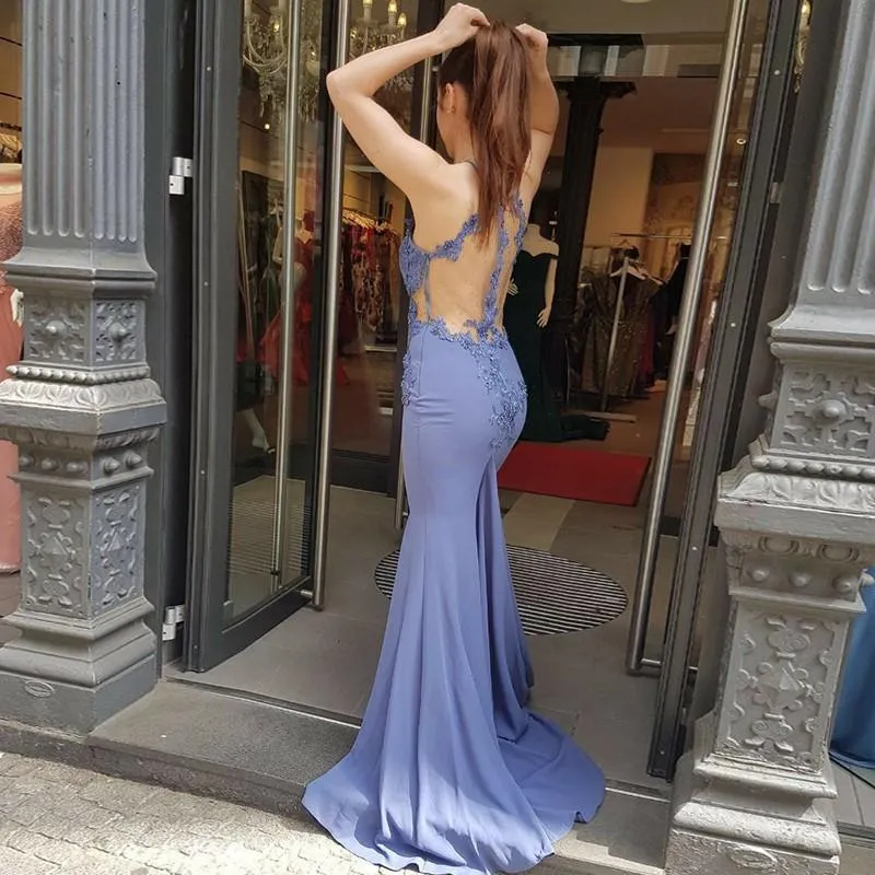Sexy See Through Halter Lavender Long Evening Prom Dresses, QB0444