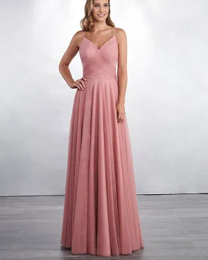 Sexy Soft Dirty Pink Tulle Lace Bridesmaid Dress V-Neck A-line Party Gowns Floor Length