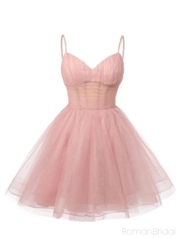 Sexy Spaghetti Strap Sleeveless Short A-line Tulle Homecoming Dresses For Party Online, HD0857