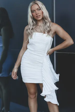 She Is Feeling Fancy Pleated White Strapless Dress