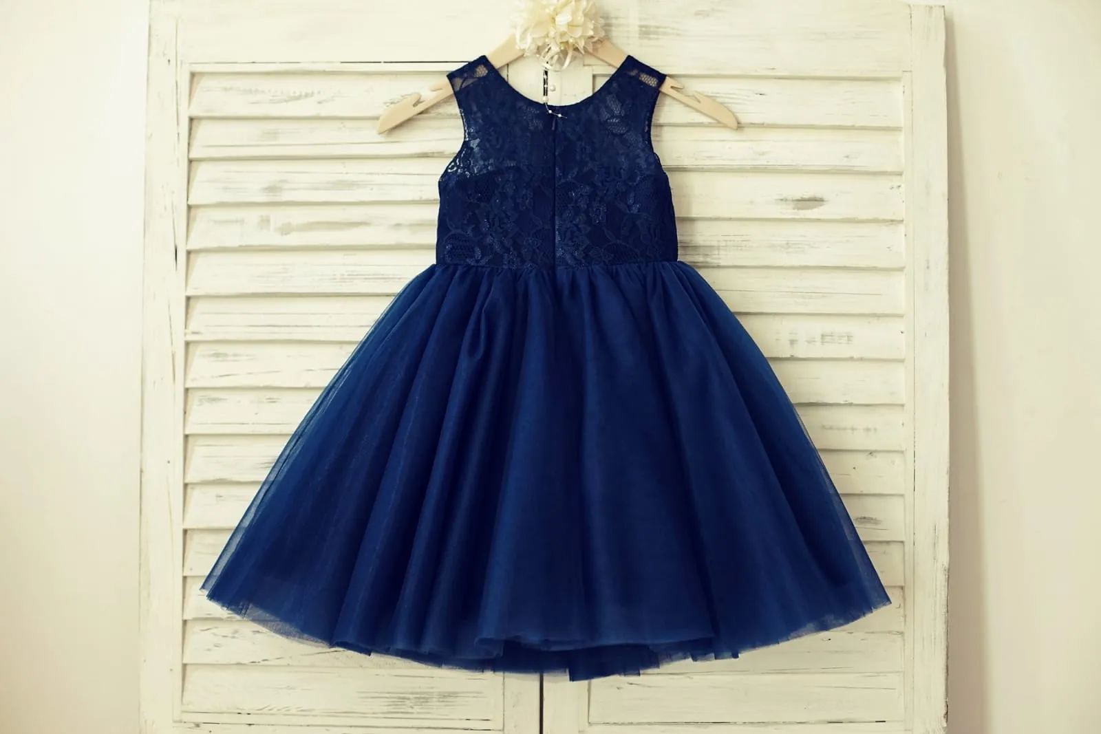 Sheer Neck Navy Blue/Blush/Champagne Lace Tulle Flower Girl Dress