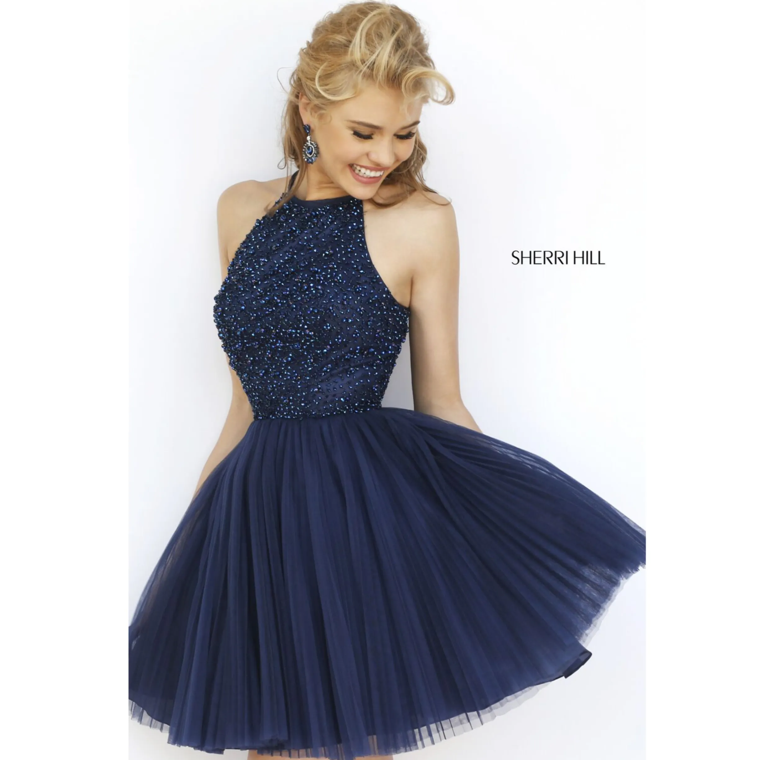 SHERRI HILL 32335 Black Short Halter Top Dress Size 4