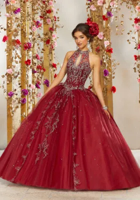 Shimmering Embellished Halter Ballgown