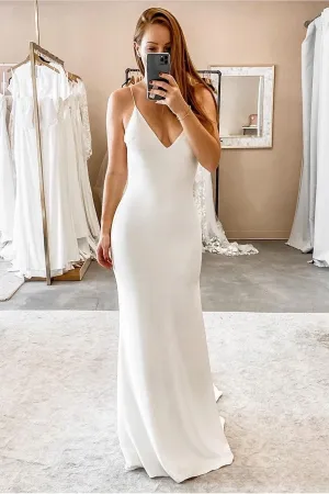 Simple Open Back Bridal Dresses with Thin Straps