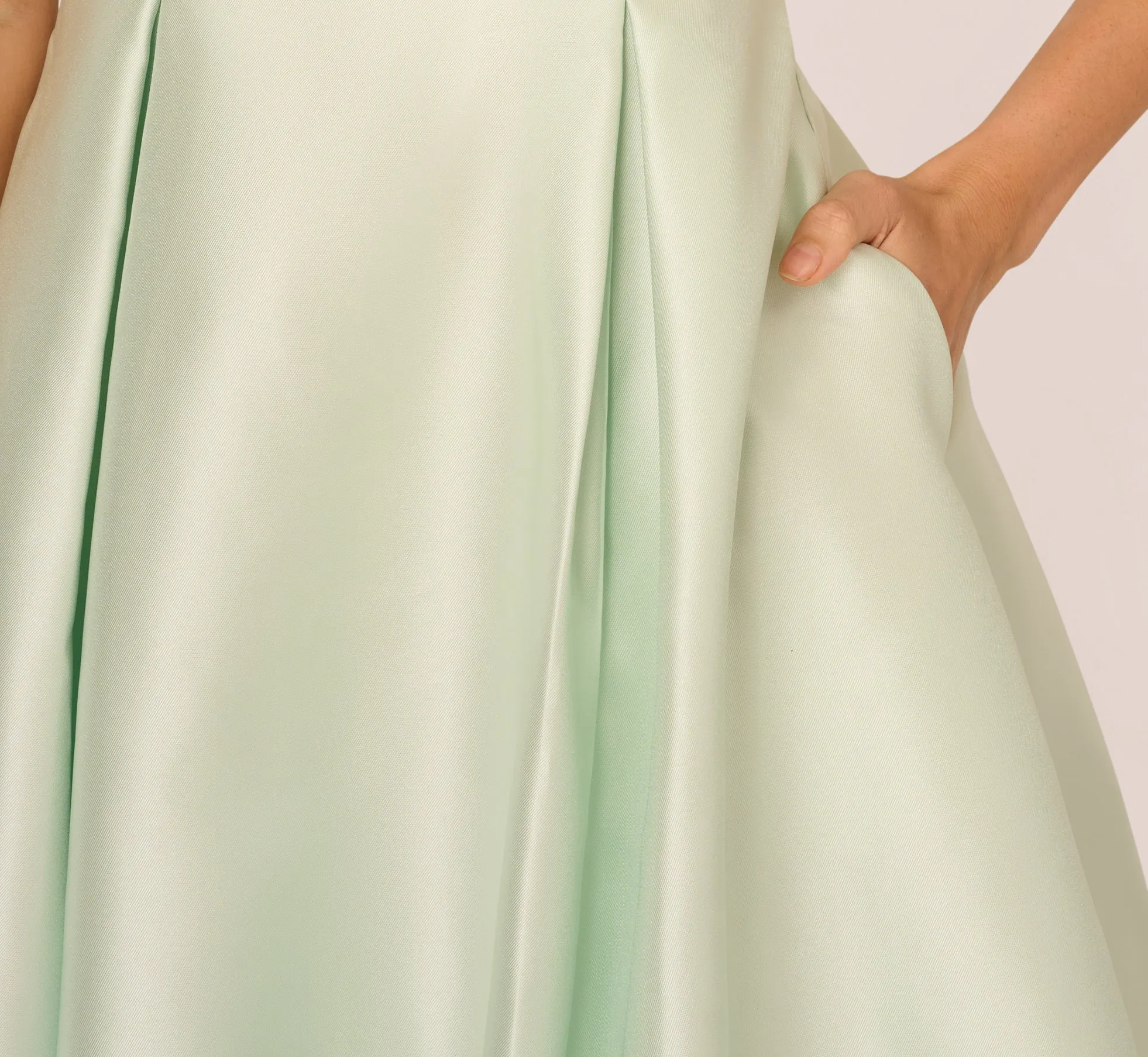 Sleeveless Mikado Fit And Flare Midi Dress With V-Back In Aloe Mist