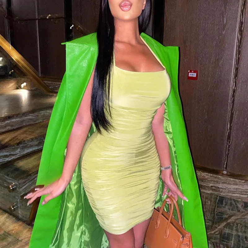 Solid Sleeveless Halter Ruched Bodycon Dress