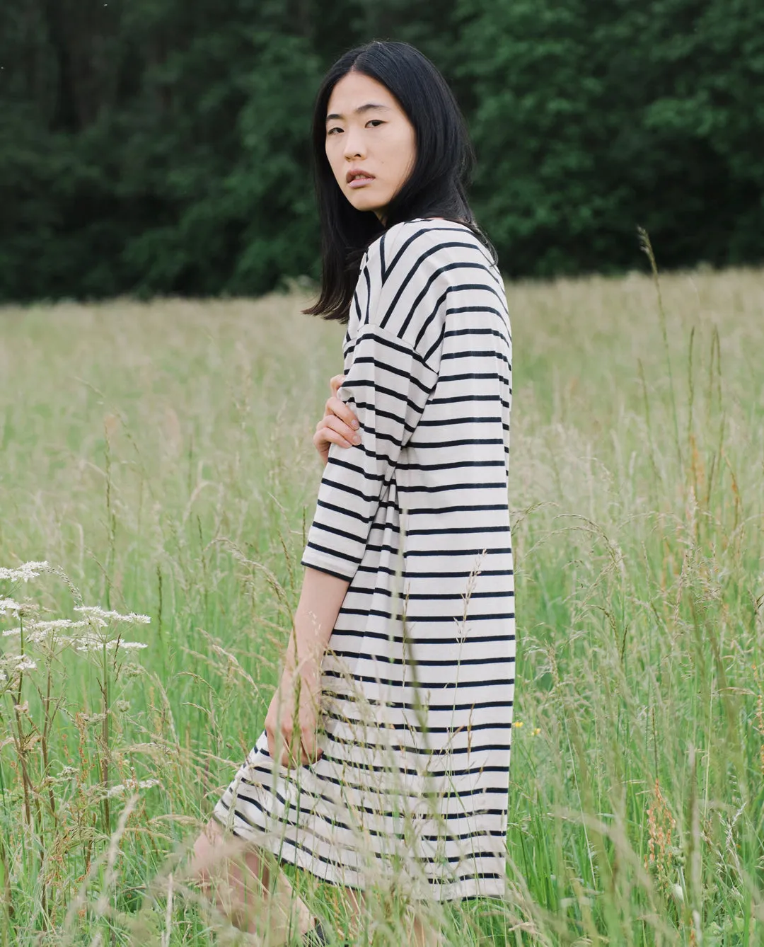 Sophie-Sue Organic Cotton Dress In Bone Marl & Black