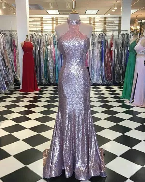Sparkly Mermaid Prom Dresses with Halter Sequins 2018 Long Prom Party Gowns New