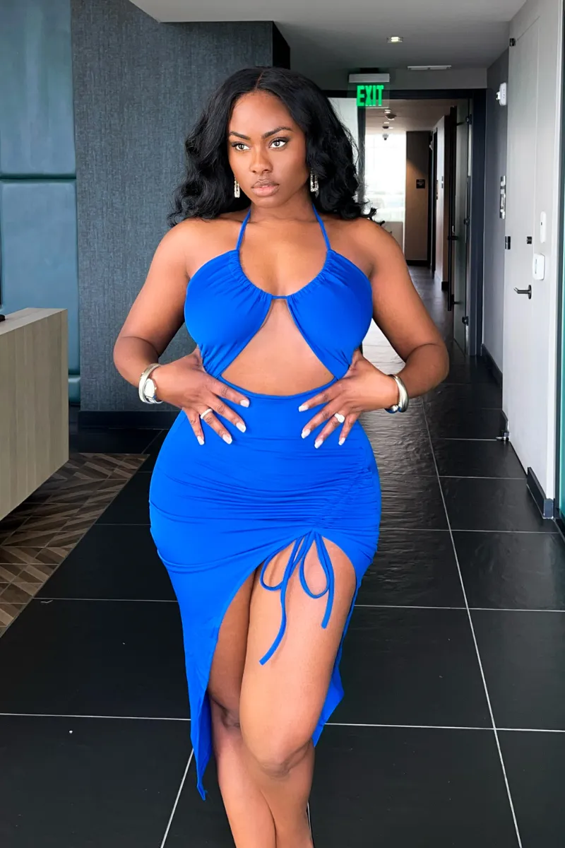 SPLIT DECISION BLUE HALTER | DRESS (S-XL)