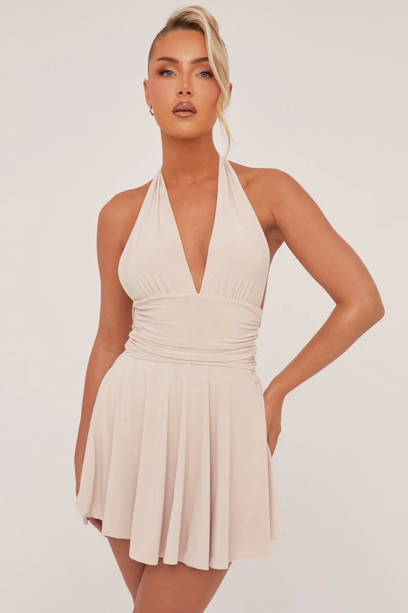 Stone Halter Plunge Neck Mini Dress - Pippa