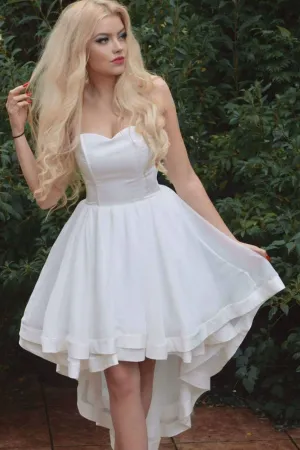 Strapless High-Low Prom Dress with Satin Edge