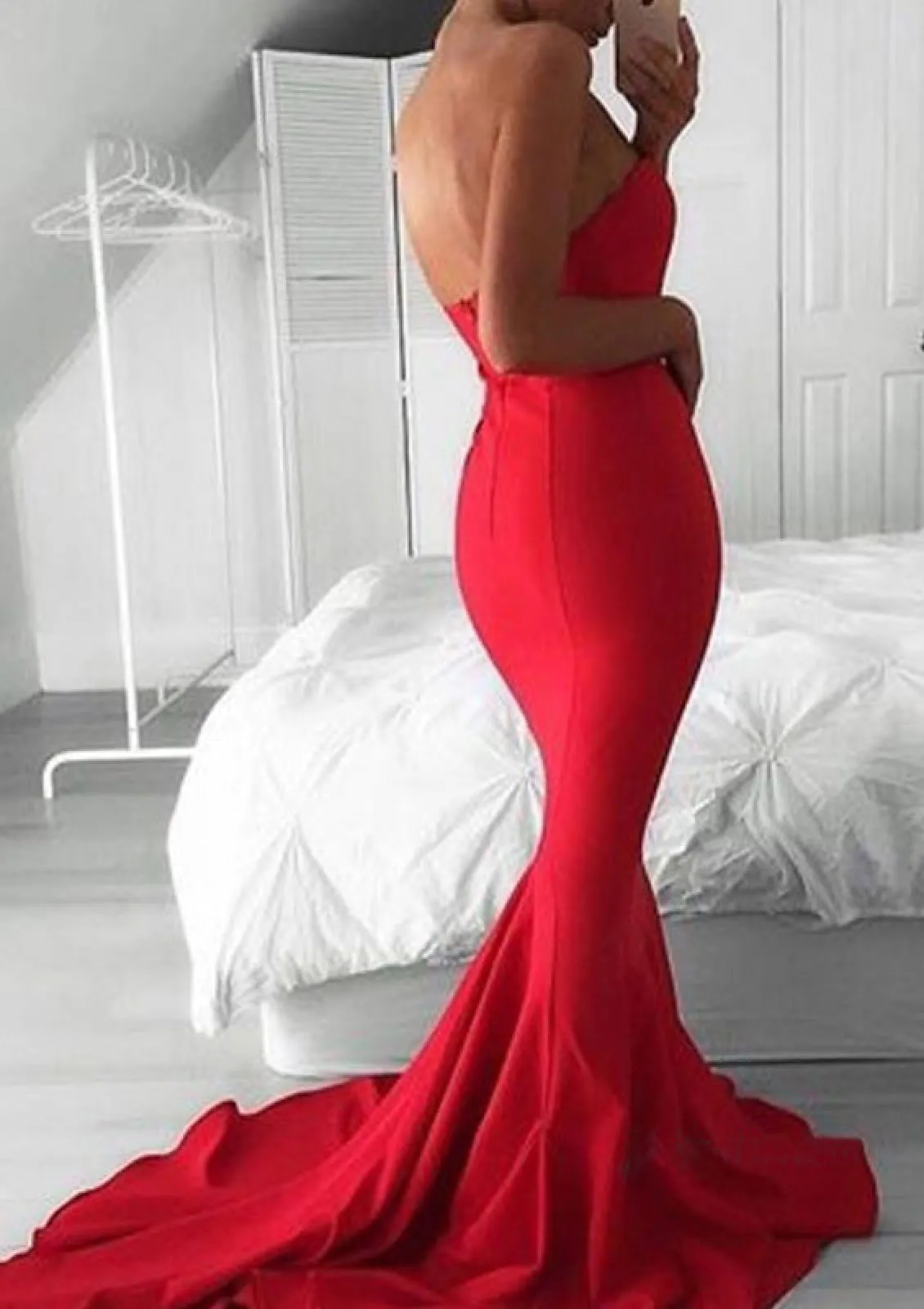 Strapless Sweetheart Elastic Satin Court Train Evening Dress Fomal Mermaid Gown