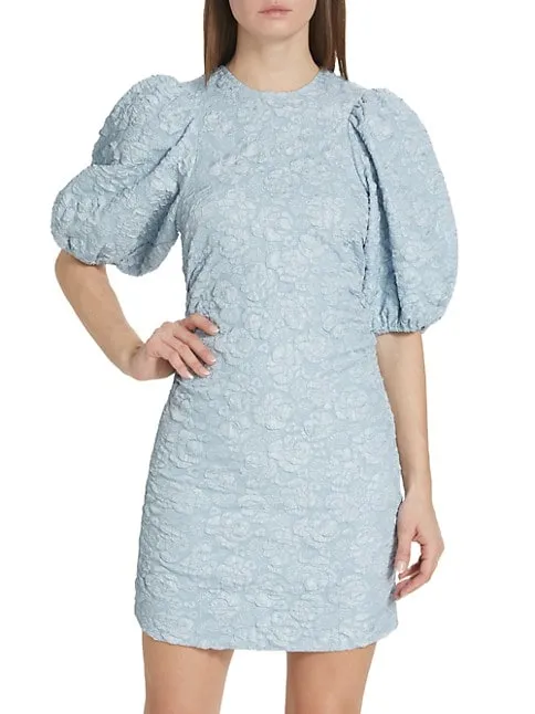 Stretch Jacquard Puff Sleeve Dress