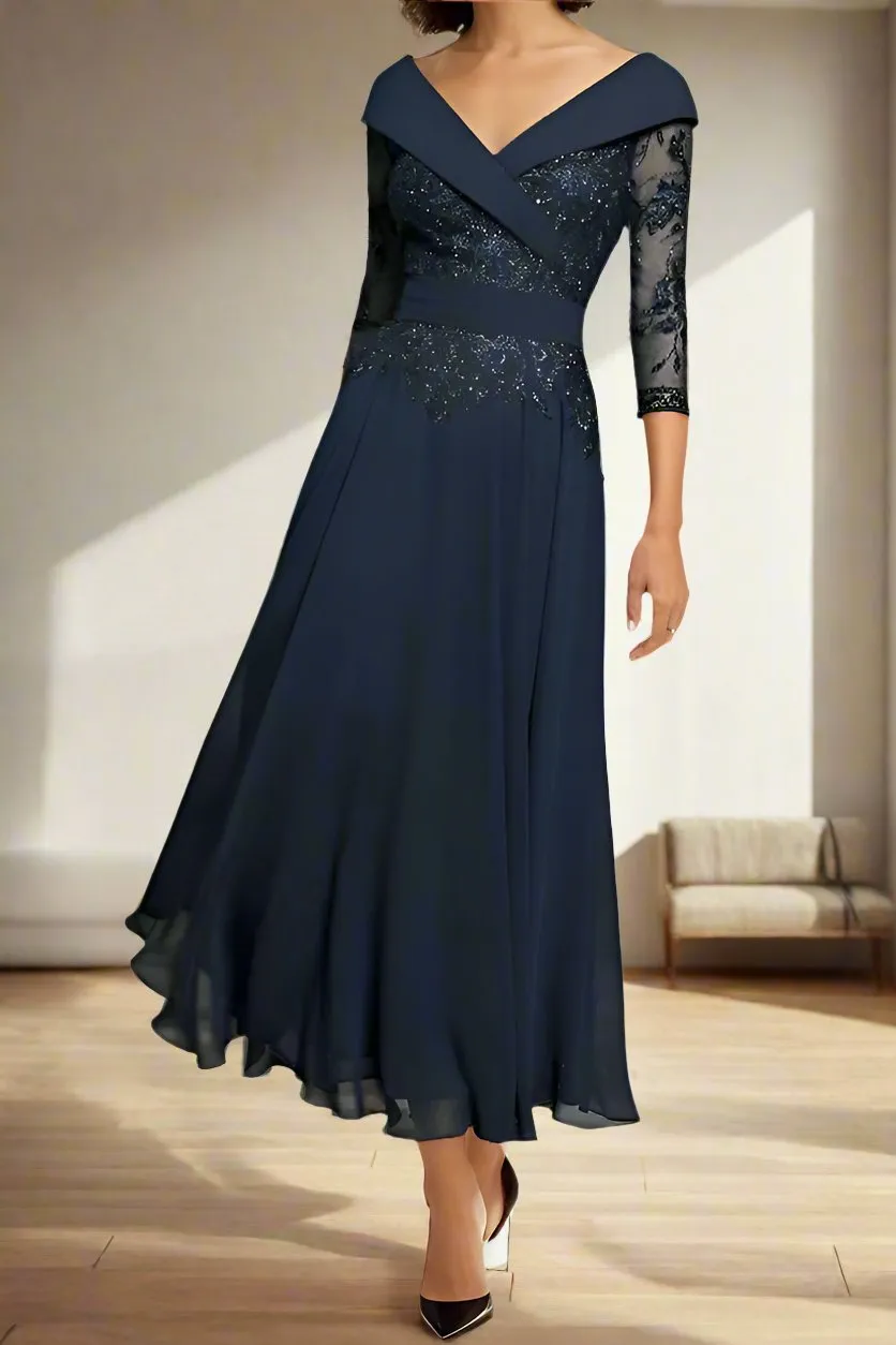 Sweetheart 3/4 Sleeves A-Line Ankle Length Mother of The Bride Dresses