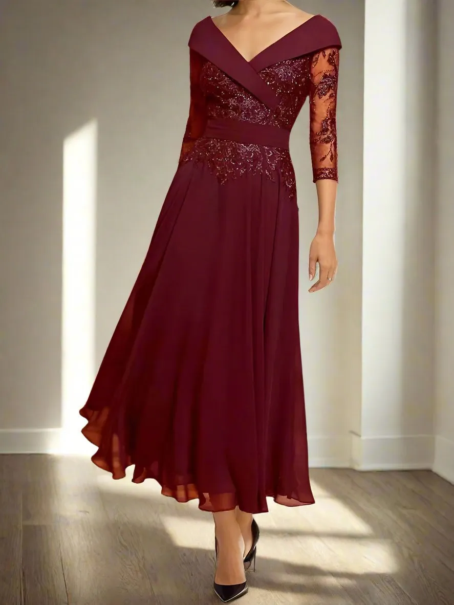 Sweetheart 3/4 Sleeves A-Line Ankle Length Mother of The Bride Dresses