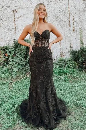 Sweetheart Lace Appliques Mermaid Prom Dresses
